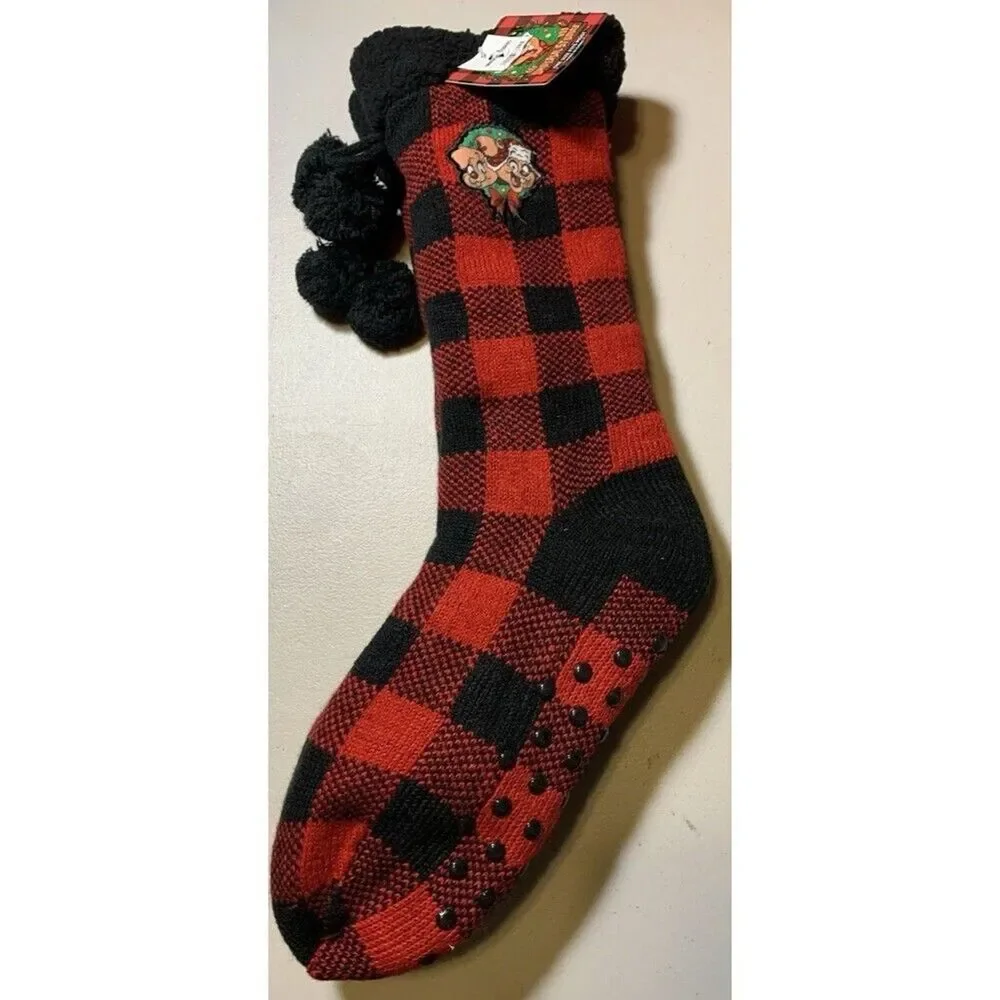 Universal Studios Slipper Cabin Socks Earl's Tree Farm Sherpa Lined  Nonslip NWT